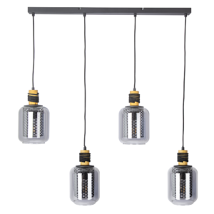 Pendelleuchte im Industrielook mit Glas, 4-flammig