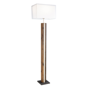 Nussbaumholz Lampe mit LED Stiripe und Textilschirm
