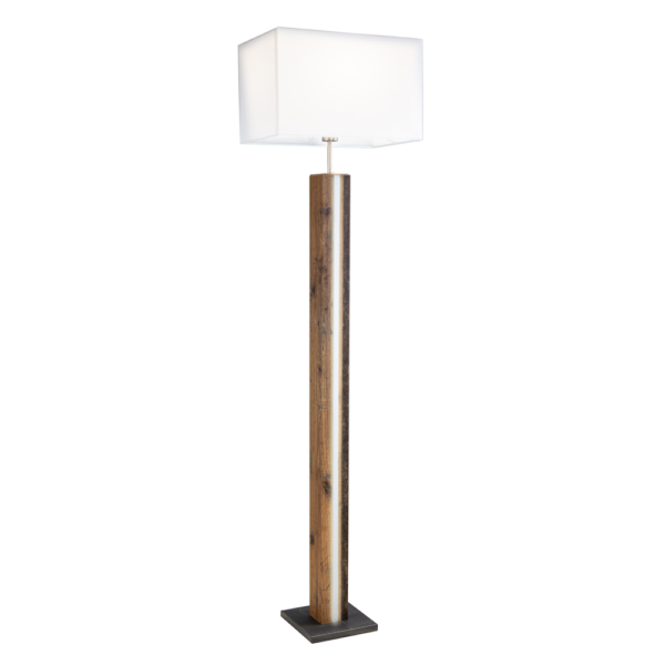 Nussbaumholz Lampe mit LED Stiripe und Textilschirm