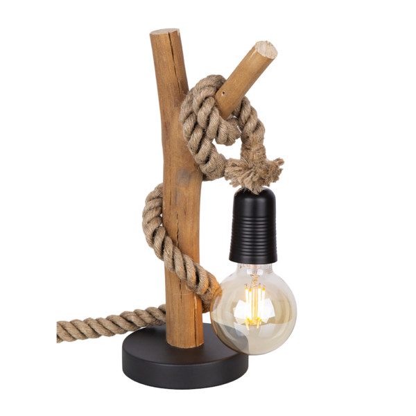 nostalgische Tischlampe aus Holz und Hampfseil