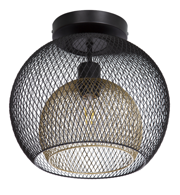 Deckenlampe in Gitteroptik, schwarz-matt und gold