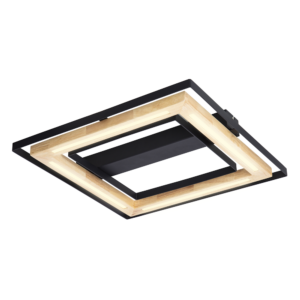 Deckenleuchte RILAS, Metall schwarz, Bambus naturfarben, inklusive 21W LED, dimmbar, 3 Stufen